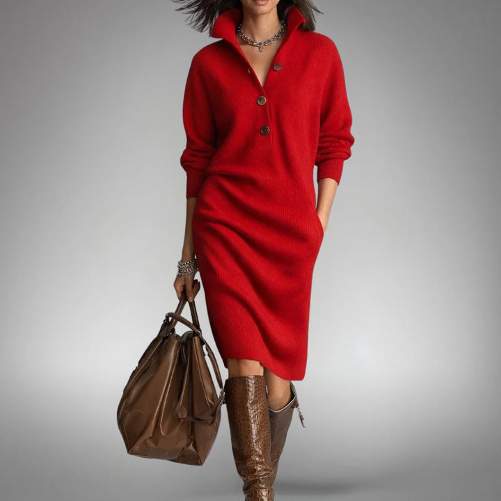 Elyon abito in maglia rosso con colletto a bottoni