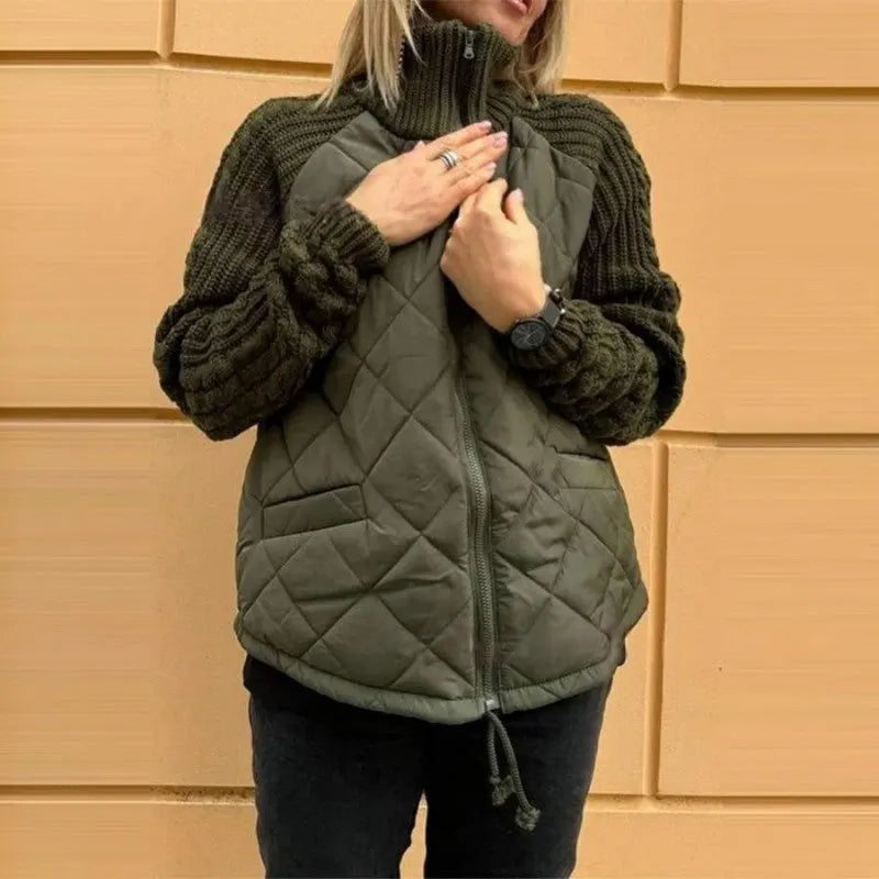 Alessia piumino patchwork donna verde scuro – indossato