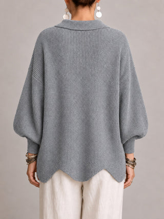 Rosanna | Cardigan Oversize a Coste con Orlo Smerlato, Grigio
