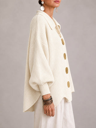 Gemma | Cardigan Oversize a Coste con Orlo Smerlato, Avorio