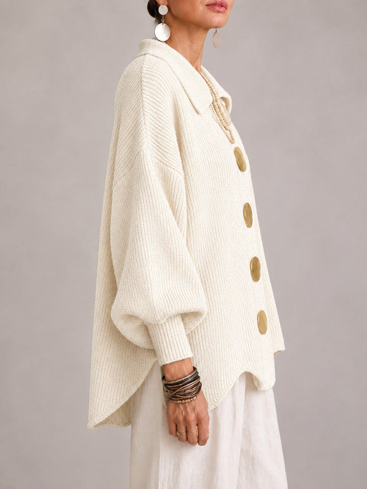 Gemma | Cardigan Oversize a Coste con Orlo Smerlato, Avorio