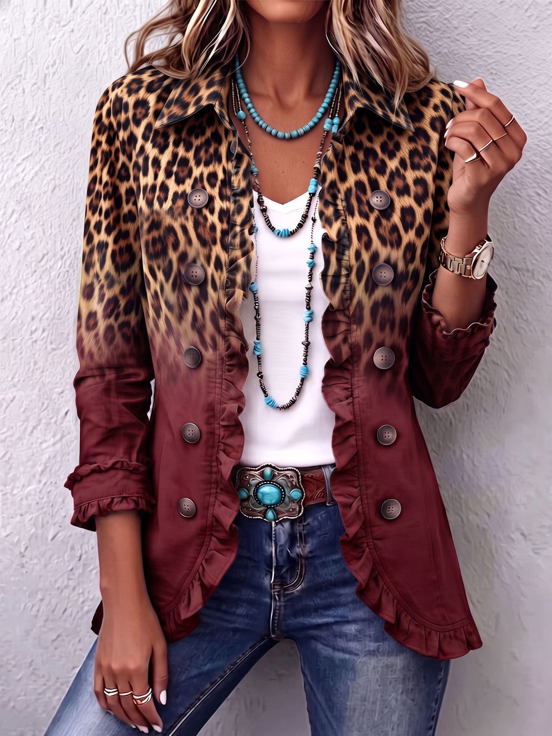 Viviana | Giacca Leopardata Sfumata con Volant