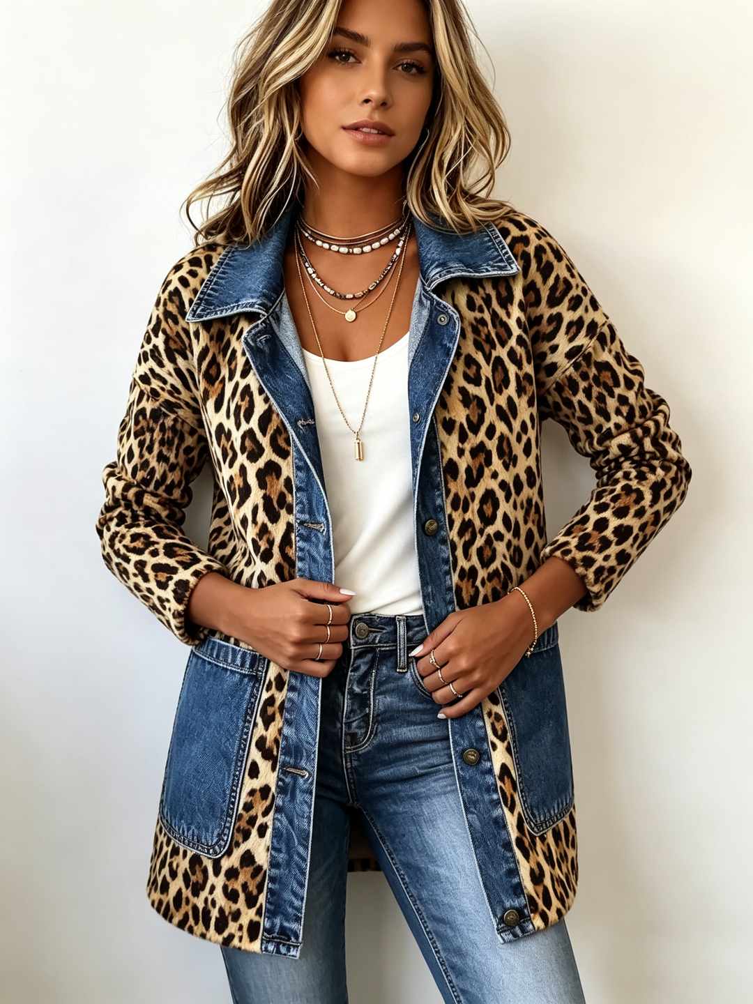 Gina | Giacca Lunga in Leopardo con Jeans